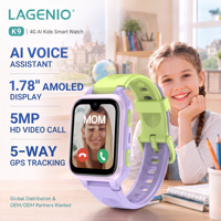 Montre connectée pour enfants LAGENIO Global Agent 4G AI avec suivi GPS+LBS+WIFI, IP68, 1+8 Go, appel vidéo, écran 1,78 pouces, 700 mAh, CE, FCC, RoHS