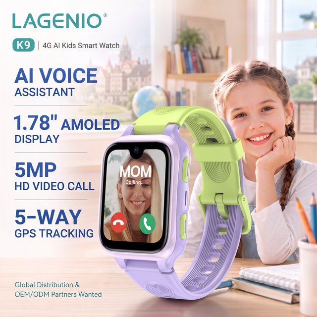 LAGENIO Global Agent 4G AI Kids Watch GPS+LBS+WIFI Tracking IP68 1+8GB Video Call 1.78inch 700mAh CE FCC RoHS Kids Smart Watch