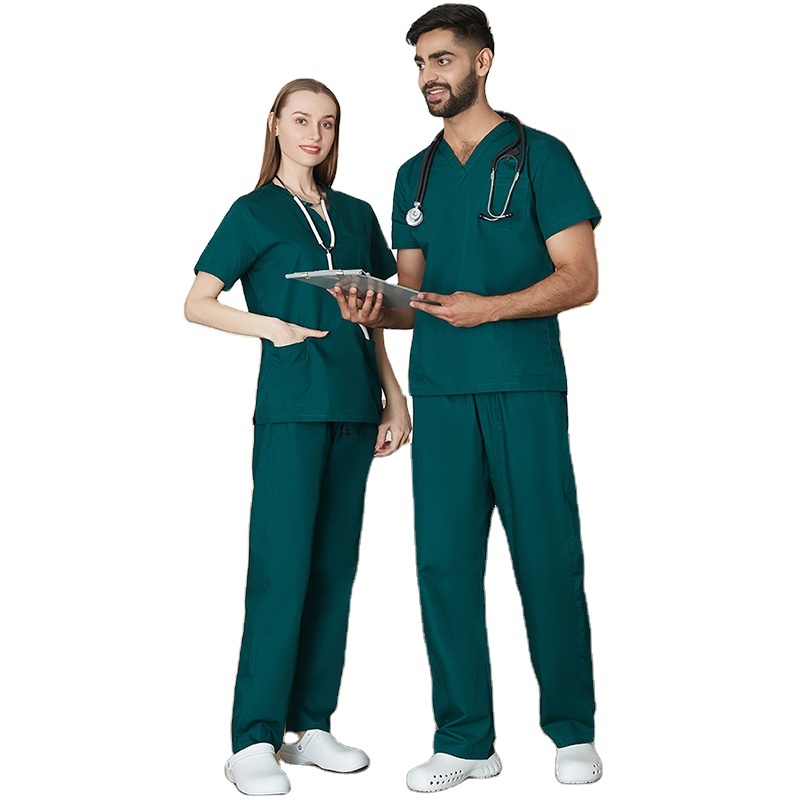 Unisex high-quality big pocket scrub (top + pants) beauty salon care elastic waist pants unisex breathable surgical suit medical