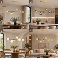 Luminaire suspendu moderne en verre à six globes dorés pour salle à manger, îlot de cuisine, salon, boutique, espace de détente