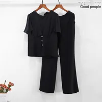 2025 été nouveau femmes à la mode coupe ajustée deux pièces ensemble au-dessus du genou pantalon et nœud col haut