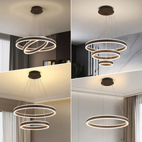 Lampu Gantung LED Tembaga Modern Bentuk Cincin Bundar Akrilik Aluminium Dapat Diredupkan untuk Ruang Tamu Ruang Makan Proyek Hotel