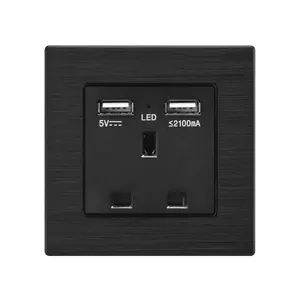 SRAN uk wall 3pin electric socket with usb black aluminum switch panel 86mm*86mm power socket
