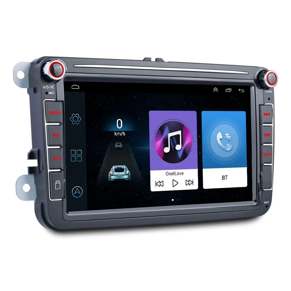 Radio Mobil 2 Din Autoradio Android 9.1, Gps Wifi Bt Fm 8 Inci untuk VW PASSAT POLO GOLF 5 6