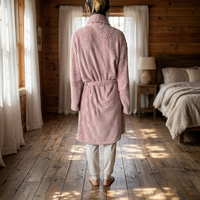 Peignoir pour femme en molleton de flanelle Dobby 100% polyester, thermique, teint en pièce, à manches longues, pyjama d'automne, vêtement de nuit