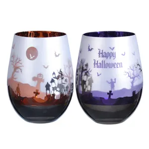 Logotipo personalizado de alta calidad de cristal esmerilado de color de beber jugo de agua Copa de vidrio copas de vino sin tallo para Halloween Navidad