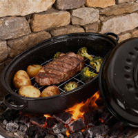 Plat à rôtir ovale en émail noir avec couvercle, pot à rôtir moucheté pour dinde et poulet, ustensile de cuisson pour four, vente en gros directe d'usine