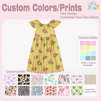Robe de vacances idéale pour petite fille, motif floral renard, jupe longue fluide personnalisable, garniture pompons, tenue pour tout-petit pour le printemps en extérieur