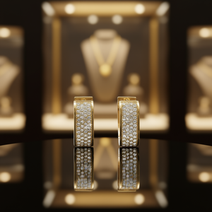 Orecchini a Cerchio E1933 in Oro Bianco con Cristalli e Strass, Micro-Incastonatura di Lusso per Uso Quotidiano Femminile - Product Image 2