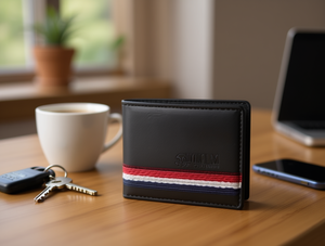 Portafoglio da uomo in vera pelle JD, 7 pollici, a righe, con chiusura a piega, corto, ideale come regalo - Product Image 2