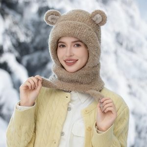 2025 nouveau chapeau en tricot coupe-vent chaud pour femmes automne et hiver mode avec écharpe ours en peluche et masque facial <span class=keywords><strong>bonnet</strong></span> de cyclisme en plein air - Product Image 2