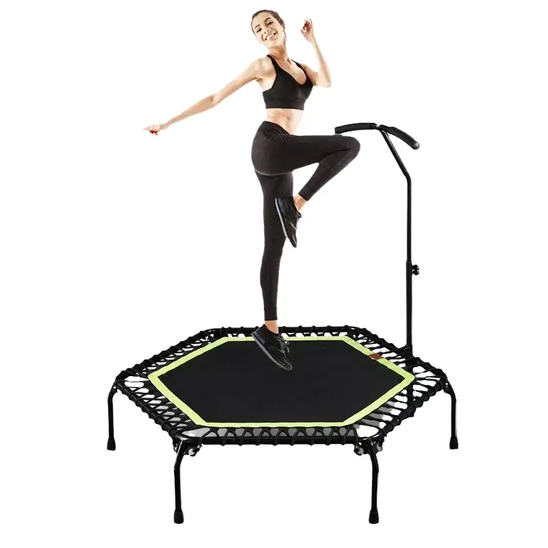 Steel Folding Hexagonal Fitness Trampoline with Handle Bar for Indoor & Outdoor Jumping for Home Use & Gym