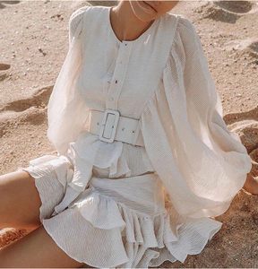 De las mujeres de la moda vestido fruncido vestido linterna manga larga cuello redondo manga elegante <span class=keywords><strong>vestidos</strong></span> de <span class=keywords><strong>fiesta</strong></span> - Product Image 5