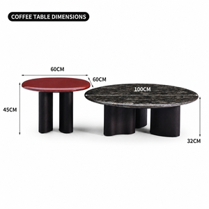 Modern Luxury Natural Stone Coffee <strong>Table</strong> Set High <strong>Gloss</strong> Red <strong>Nesting</strong> <strong>Tables</strong> <strong>White</strong> Oak Veneer Round Center <strong>Table</strong> - Product Image 5
