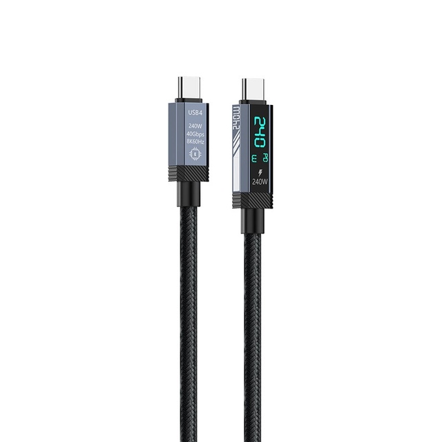 240W USB4 Aluminum Alloy Braided Data Cable with Digital Display USB-C to Type-C Mobile Phones Fast Charging Data Transmission