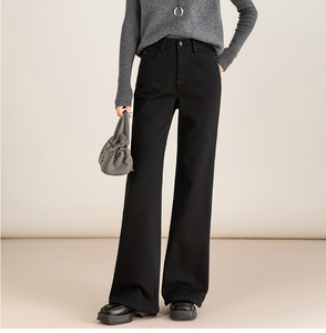 Jeans Negros de Mujer, Corte Acampanado, Elásticos, Cintura Alta, Pantalones de <span class=keywords><strong>Campana</strong></span> Holgados - Product Image 1