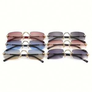 Gafas de Sol Retro 2021 para Hombre y Mujer, Lentes Degradadas, Montura Cuadrada Pequeña, Protección UV400, Sin Montura, Rectangulares - Product Image 6