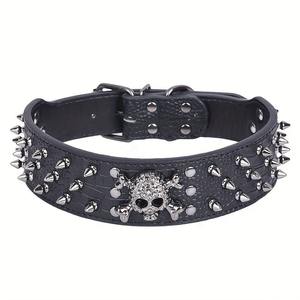 Collier pour chien en cuir avec rivets anti-morsure, grand collier pour chien avec décoration en forme de crâne - Product Image 4