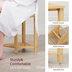 Tabouret d'angle de salle de bain en bois Lu Hai, taille personnalisable avec étagère, pour utilisation aux toilettes et sous la douche - Product Image 4