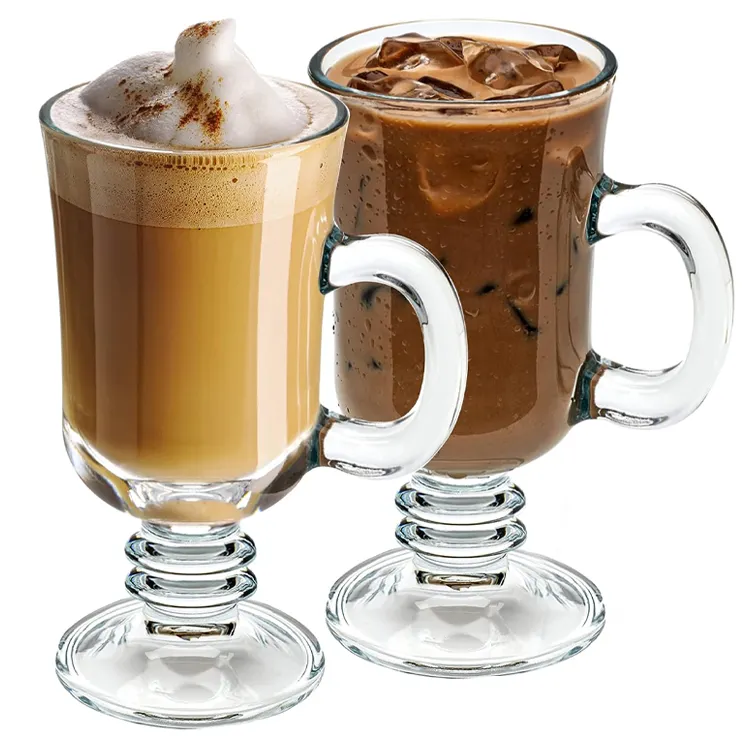 Commercio all'ingrosso portatile riutilizzabile per uso alimentare spessa acqua con stelo tazza di caffè chiaro Irish Creme Ice Latte di vetro tazza di caffè tazze con manico