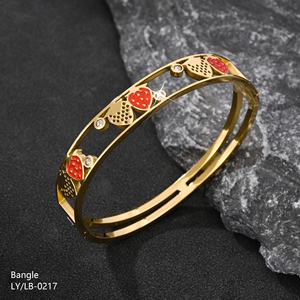 Nouveauté Bracelet Jonc Creux en Acier Inoxydable 304/316L Plaqué Or avec Zircon <span class=keywords><strong>Fraise</strong></span> Doré, Tendance, Élégant et Écologique - Product Image 1