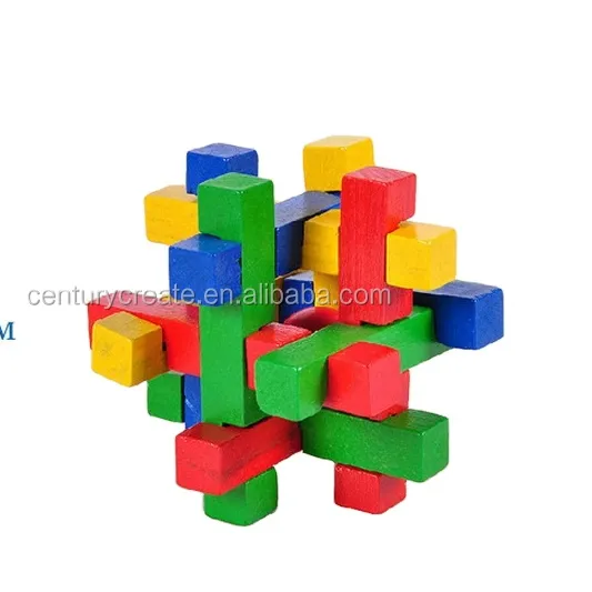 Warna kustom kayu Membuka mainan DIY 3D Model Cube Otak Teaser Puzzle