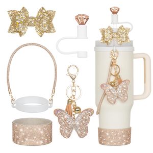 Botella de agua de lujo con tapa de diamantes, soporte de silicona para vaso, colgante de <span class=keywords><strong>mariposa</strong></span>, cadena para vaso, asa brillante, lavable - Product Image 5