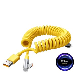 Cable de datos Elbow Spring USB tipo C de 1M amarillo, cargador para coche para Apple, Huawei, Xiaomi con carga rápida de 6A - Product Image 1