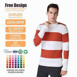 Pull en maille rayée respirant de haute qualité, personnalisé pour homme, en mélange de coton, col rond, pour l'hiver - Product Image 2