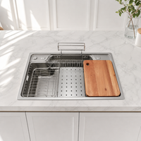 Évier de cuisine rectangulaire multifonctionnel de luxe moderne à encastrer, grande cuve unique en acier inoxydable 304 avec accessoires