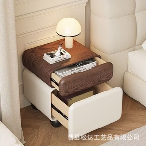 Mesita de noche moderna minimalista de madera, mesita de noche de madera maciza, armario de almacenamiento para dormitorio, multifuncional de doble capa - Product Image 4
