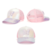 Muestra gratis personalizado 6 paneles poliéster lentejuelas transpirable verano niños púrpura gorra de béisbol gorra deportiva para niñas
