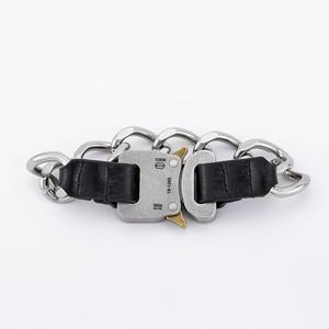 316L Stainless Steel Link <b>Bracelet</b> with <b>Leather</b> Accents Functional Street Style Unisex for Daily Wear and Hip Hop Outfits - Product Image 3