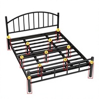 Cadre de lit double en fer forgé avec sommier à lattes, suspension renforcée, usage domestique, modèle 1800 mm, minimaliste moderne, pour location