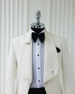 Dernier <span class=keywords><strong>Costume</strong></span> de Mariage <span class=keywords><strong>sur</strong></span> <span class=keywords><strong>Mesure</strong></span> pour Homme, Revers Châle Ivoire, Veste Blazer et Pantalon Cintré, 3 Pièces - Product Image 6