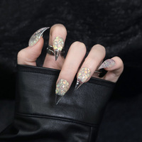 Ongles à presser faits main haut de gamme, couvrance totale, longs, violet foncé, motif griffe de dragon, avec colle, design de niche simple, personnalisable