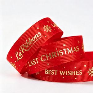 Customised Gold Foil Satin Ribbon Last <b>Christmas</b> Craft Ribbon for <b>Cake</b> Bouquet Gift <b>Box</b> Decoration and Packaging - Product Image 5