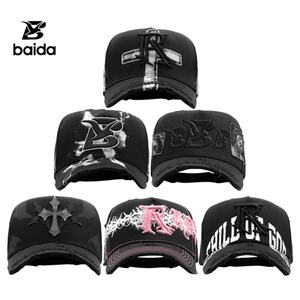 Casquette de baseball vintage sportive à 5 panneaux avec broderie de lettres, visière incurvée G5, en tissu de coton, unisexe, toutes saisons, performance, strass - Product Image 5