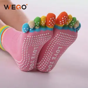 Разноцветные Нескользящие Хлопковые женские носки с пятью пальцами для йоги с силиконовой подошвой