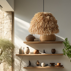 Luminaire suspendu rond en paille tressée, LED E27, pour salon ou maison d'hôtes - Product Image 3