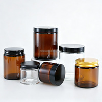 Pot cosmétique en verre transparent ambré à large ouverture de 2oz, 4oz, 5oz, 8oz, vide, pour crème visage, avec couvercle noir hermétique