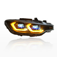 مصباح أمامي LED ثنائي اللون من SJC Auto لسيارات BMW الفئة 3 F30 F35 2012-2018 بتصميم Spoon مع إضاءة ليزر صفراء وبيضاء DRL