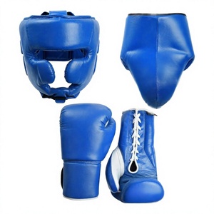 Set de Guantes y Protector de Cabeza de Boxeo de Cuero Azul, Equipo de Entrenamiento Protector, Logotipo Personalizado, Equipo de Combate OEM, Sets Profesionales de Sparring - Product Image 3