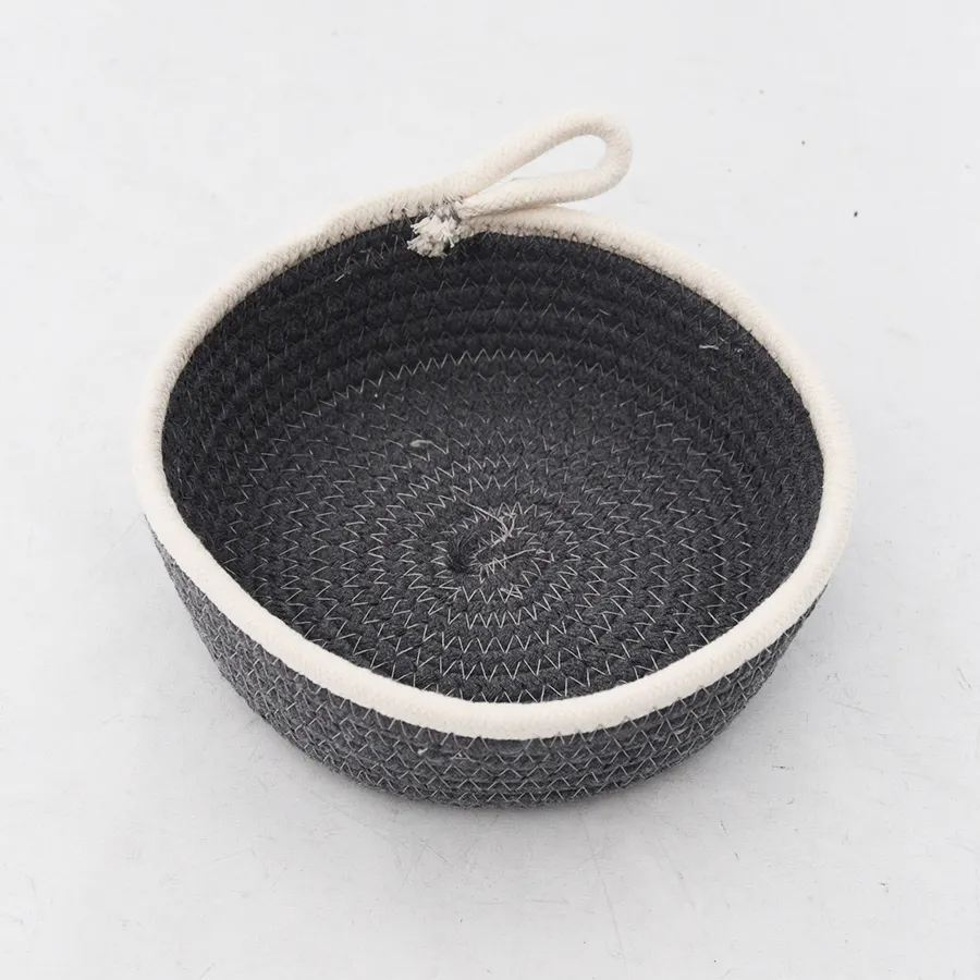 Black Handmade Cotton Thread Woven Jewelry Cosmetics key Remote Control Storage Basket Desktop Storage Basket