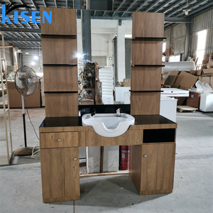 Mueble de peluquería KISEN con espejo, gabinete con lavabo blanco y almacenamiento para salón de belleza - Product Image 4