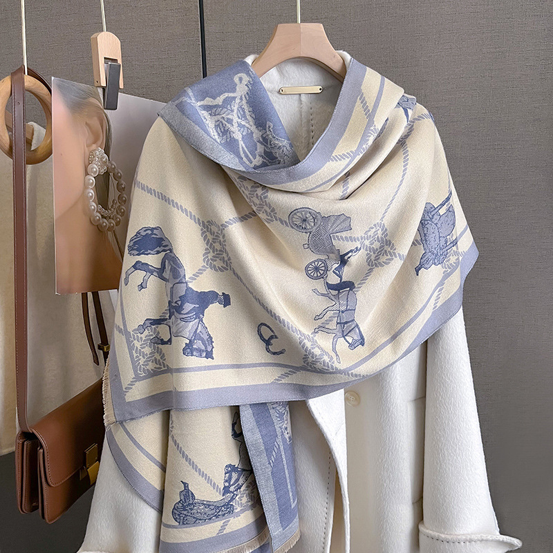 Winter Women's Designer Cashmere Scarves with Horse Prints