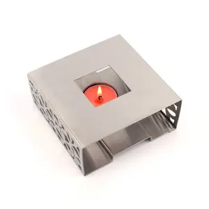 Penghangat Teh Stainless Steel Bentuk Persegi, dengan Rumah Lilin Lampu Teh