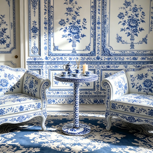 Mesa Auxiliar Artística de Lujo, Moderna, Redonda, de Madera Azul y Blanca, Ideal para <span class=keywords><strong>Villas</strong></span> de Diseño y Salas de Estar - Product Image 4