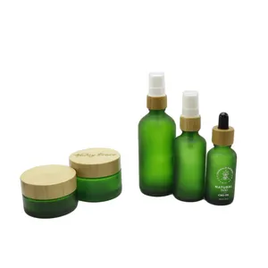 5g 15g 30g 50g 100g green frosted bamboo glass cream jar with bamboo lid bamboo spray bottle cosmetic BJ-348AN