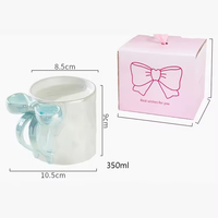 Tasse en céramique créative avec nœud en glaçure perlée, poignée 3D en forme de nœud, tasses à café durables et sûres pour les aliments 401-500ml, coffret cadeau, mug cadeau en promotion